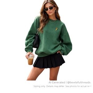 Cool Girl Green Crewneck Lightning Graphic Oversized Indie Sleaze Y2K